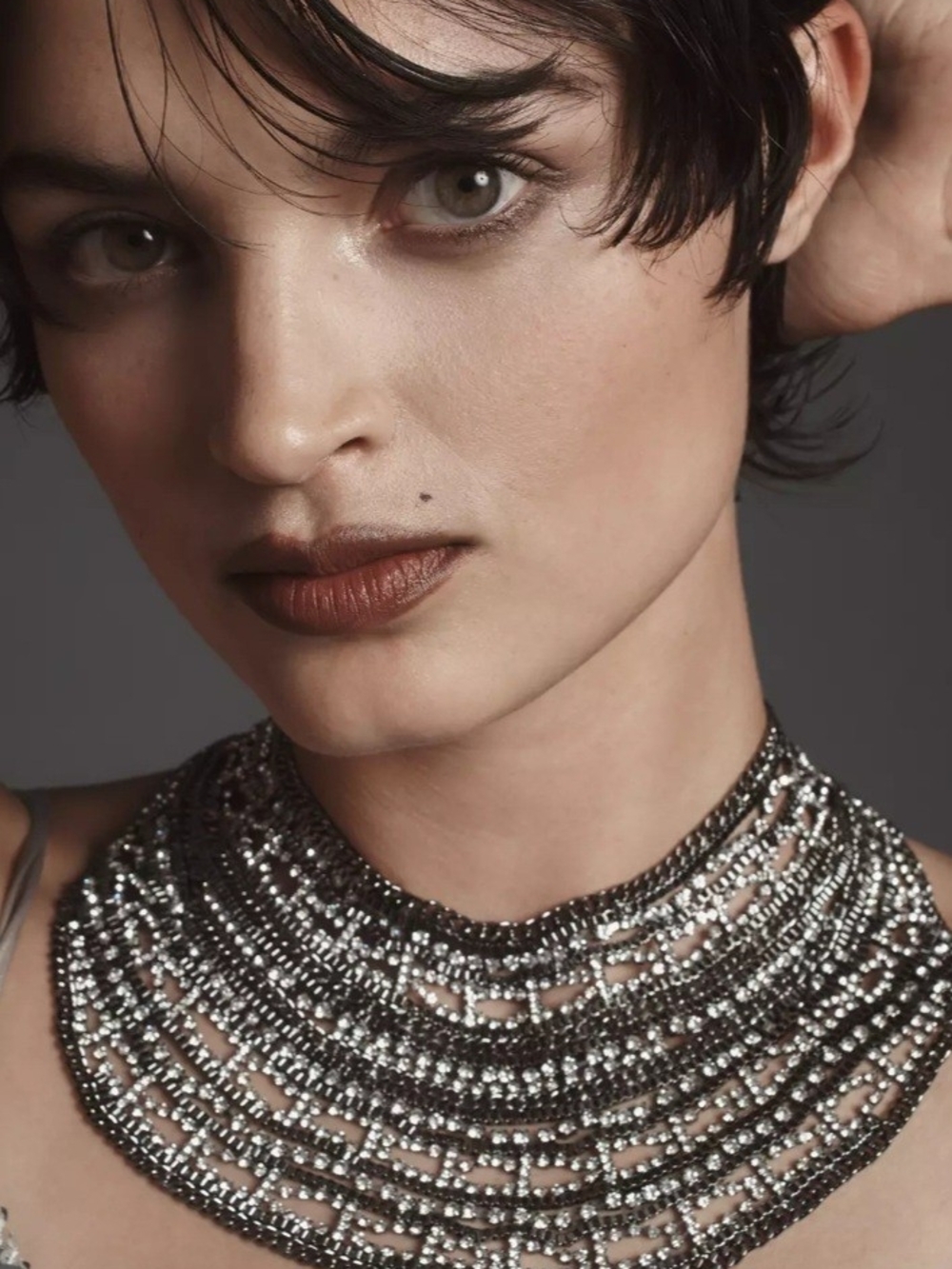 Anthropologie Silver Multi-Row Beaded Collar Necklace